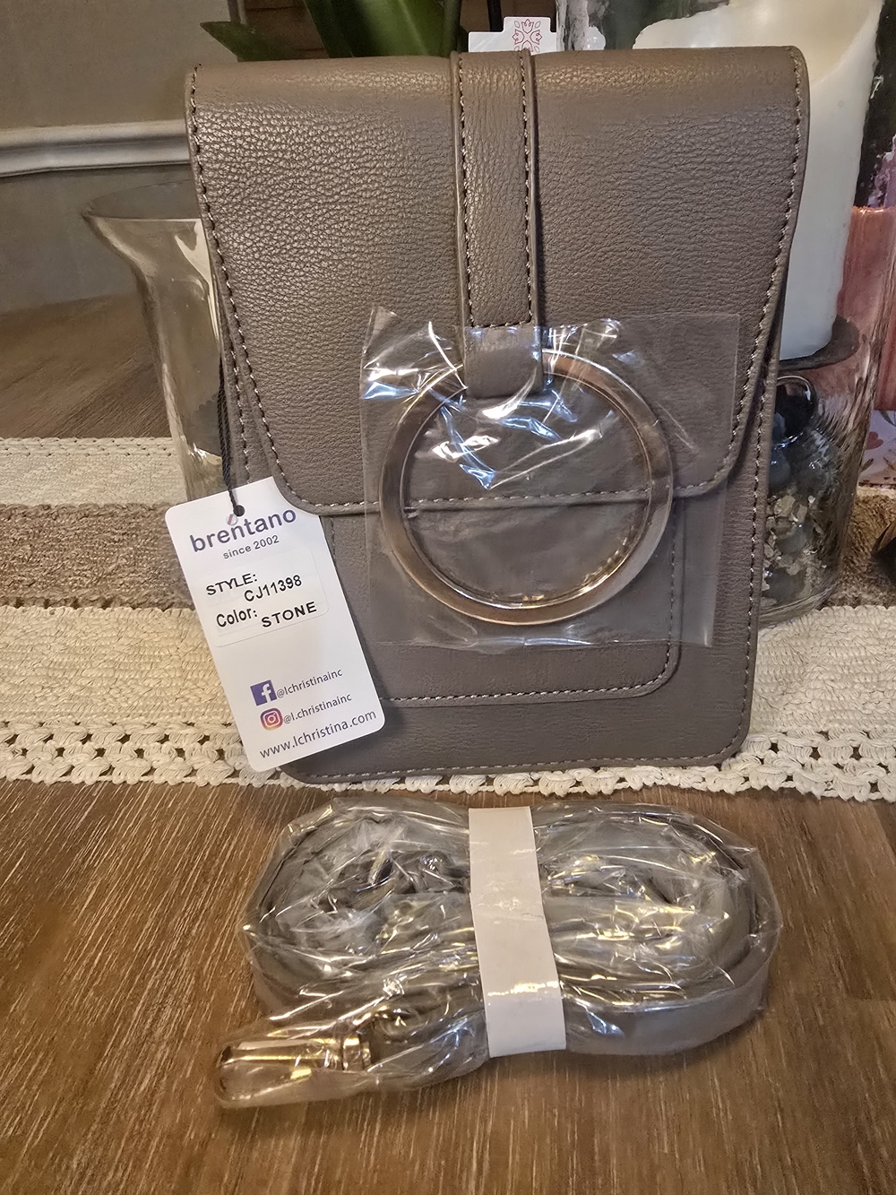 brentano Stone Crossbody Bag with Ring Detail